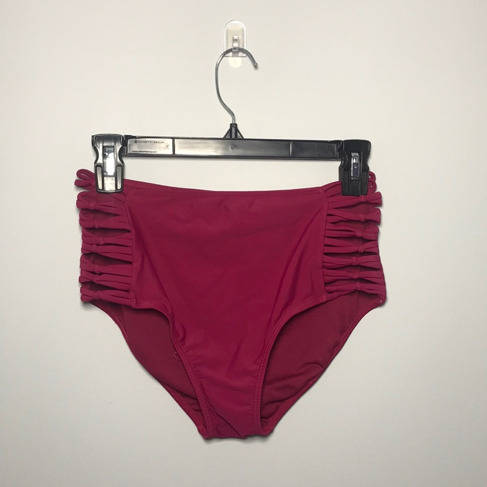 high waisted maroon swim bottoms